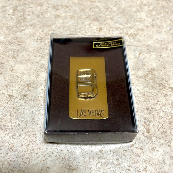 BNWT VINTAGE LAS VEGAS BRASS MONEY CLIP 1970-80s - Picture 5 of 6